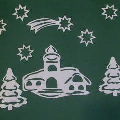 Artikelbild Weihnachtskirche Scherenschnitt fürs Fenster