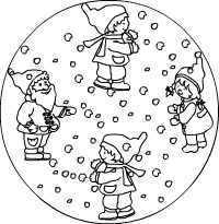 Weihnachtskinder im Schnee-Mandala